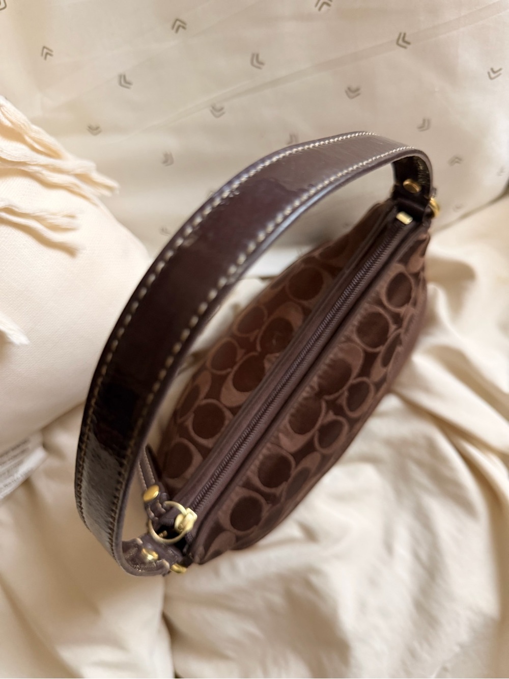 Coach Chocolate Brown Signature Jacquard Shoulder Baguette Bag - Picture 5 of 8